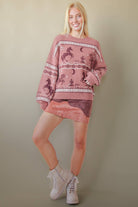 Western Express Knit Sweater - Taupe or Mauve - Cowhide and Conchos