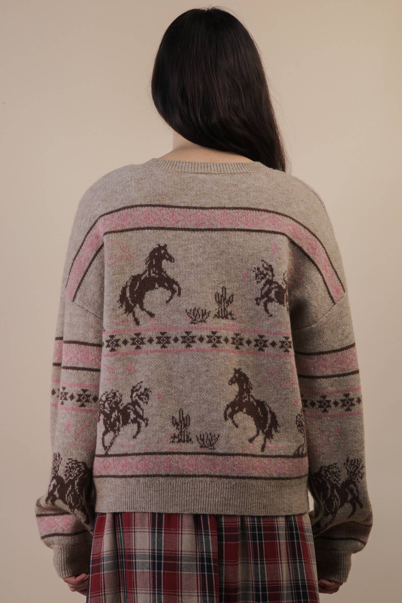 Western Express Knit Sweater - Taupe or Mauve - Cowhide and Conchos