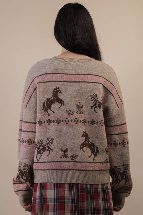 Western Express Knit Sweater - Taupe or Mauve - Cowhide and Conchos