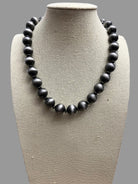 Western Faux 12mm Sterling Pearl with Saucers Necklace - 18 Inch - Cowhide and Conchos