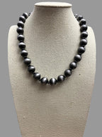 Western Faux 12mm Sterling Pearl with Saucers Necklace - 18 Inch - Cowhide and Conchos