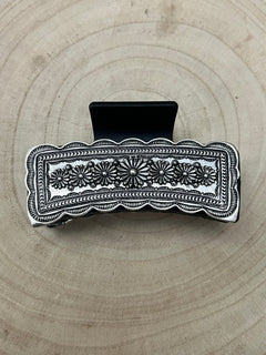 Western Faux Silver Claw Clip - Cowhide and Conchos