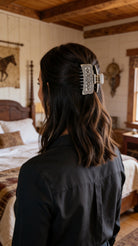 Western Faux Silver Claw Clip - Cowhide and Conchos