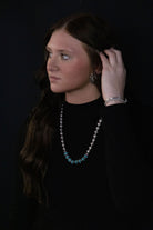 Western Faux Stamped Sterling Pearls, Saucers and Turquoise - 24 inch + 3 - Cowhide and Conchos