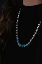 Western Faux Stamped Sterling Pearls, Saucers and Turquoise - 24 inch + 3 - Cowhide and Conchos