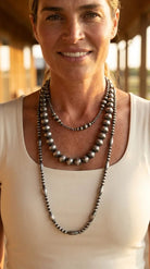 Western Faux Sterling Pearl 3-Piece Necklace Set — 18", 22", 26" Layered Trio - Cowhide and Conchos