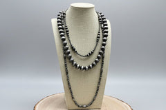 Western Faux Sterling Pearl Necklace Set - 18, 22 and 26 inch set - Cowhide and Conchos