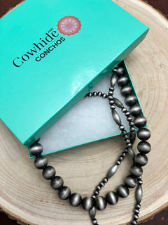 Western Faux Sterling Pearl Necklace Set - 18, 22 and 26 inch set - Cowhide and Conchos