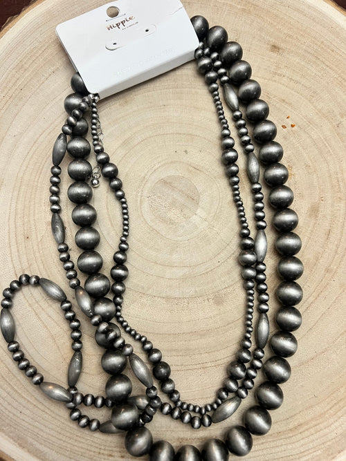 Western Faux Sterling Pearl Necklace Set - 18, 22 and 26 inch set - Cowhide and Conchos