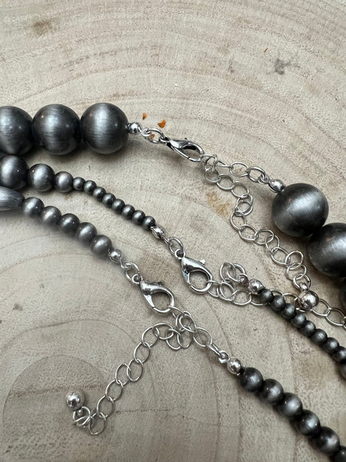 Western Faux Sterling Pearl Necklace Set - 18, 22 and 26 inch set - Cowhide and Conchos