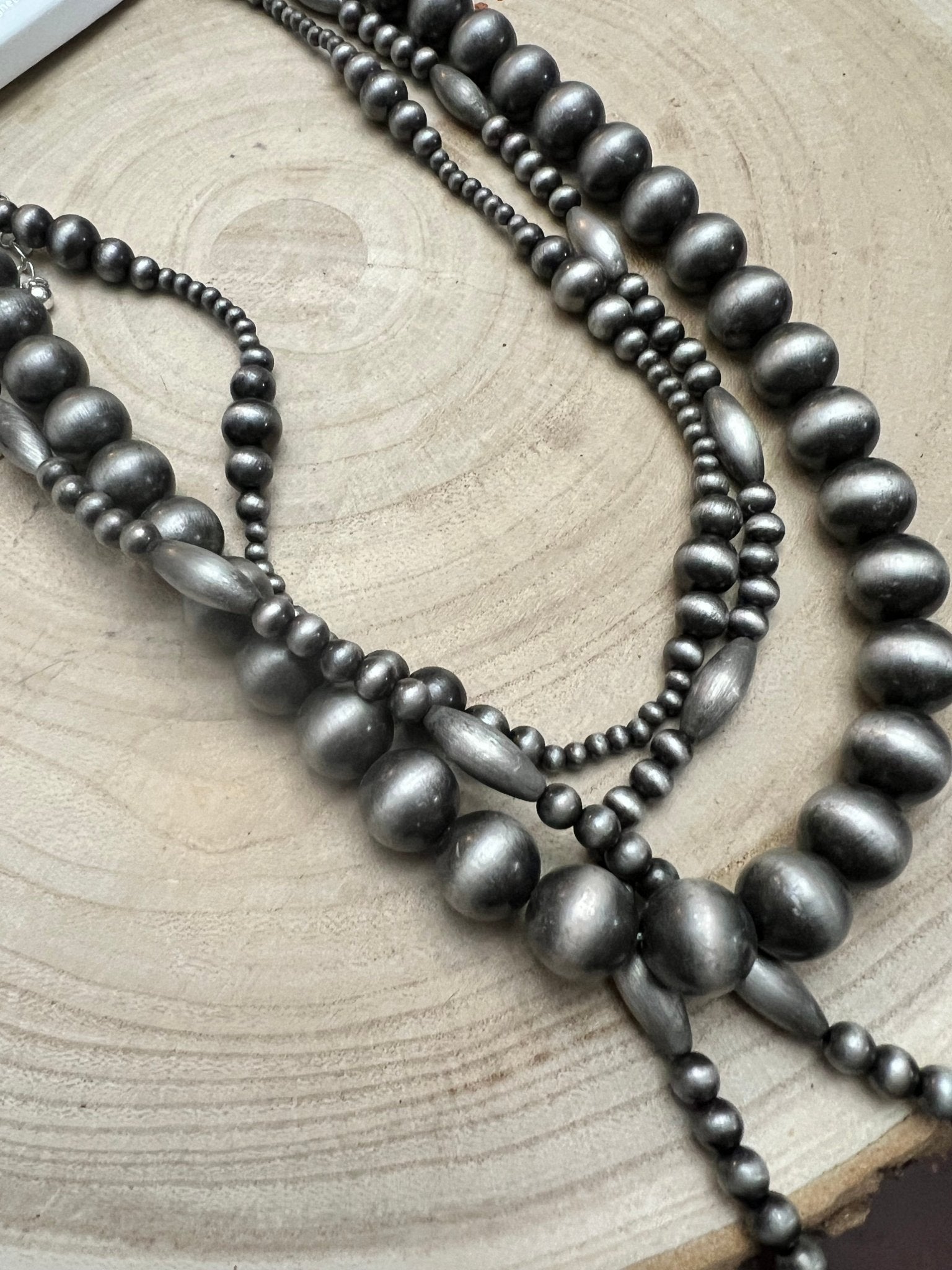 Western Faux Sterling Pearl Necklace Set - 18, 22 and 26 inch set - Cowhide and Conchos