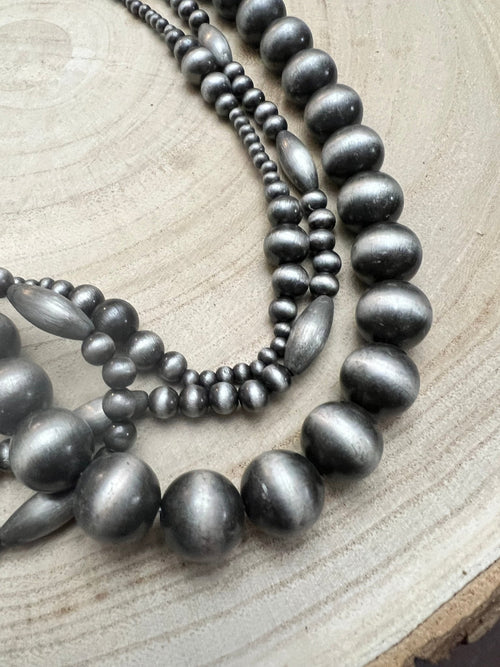 Western Faux Sterling Pearl Necklace Set - 18, 22 and 26 inch set - Cowhide and Conchos