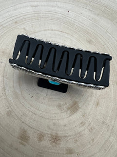 Western Faux Turquoise and Silver Claw Clip - Cowhide and Conchos