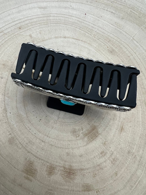 Western Faux Turquoise and Silver Claw Clip - Cowhide and Conchos