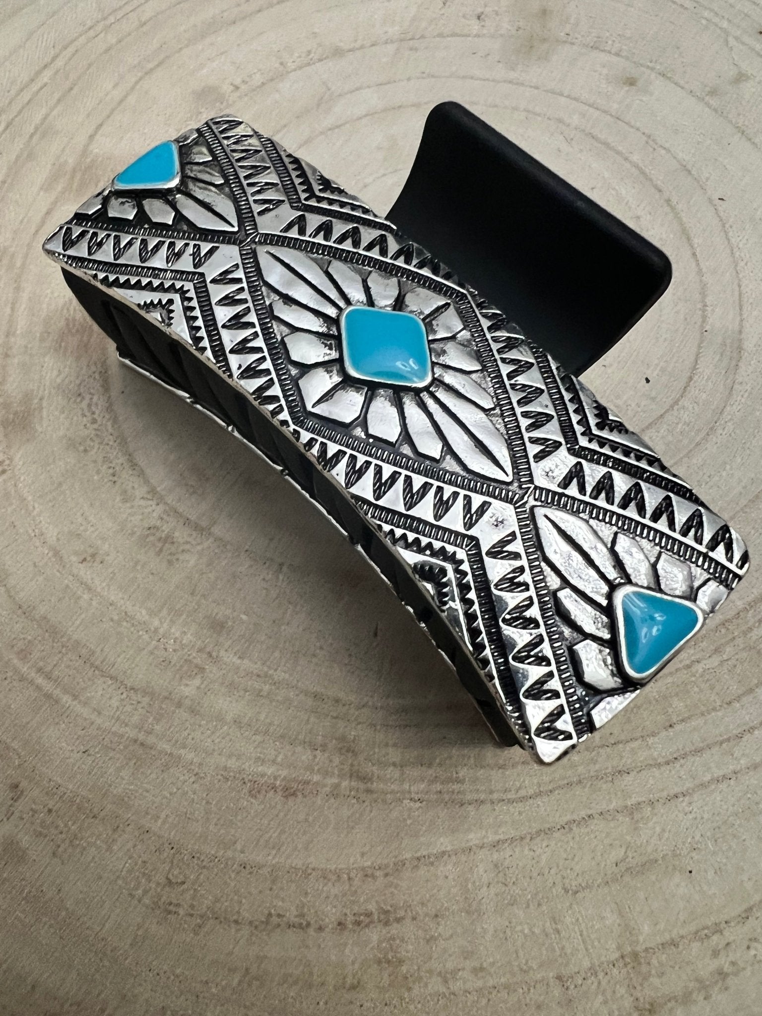 Western Faux Turquoise and Stamped Style Hair Claw Clip - Cowhide and Conchos