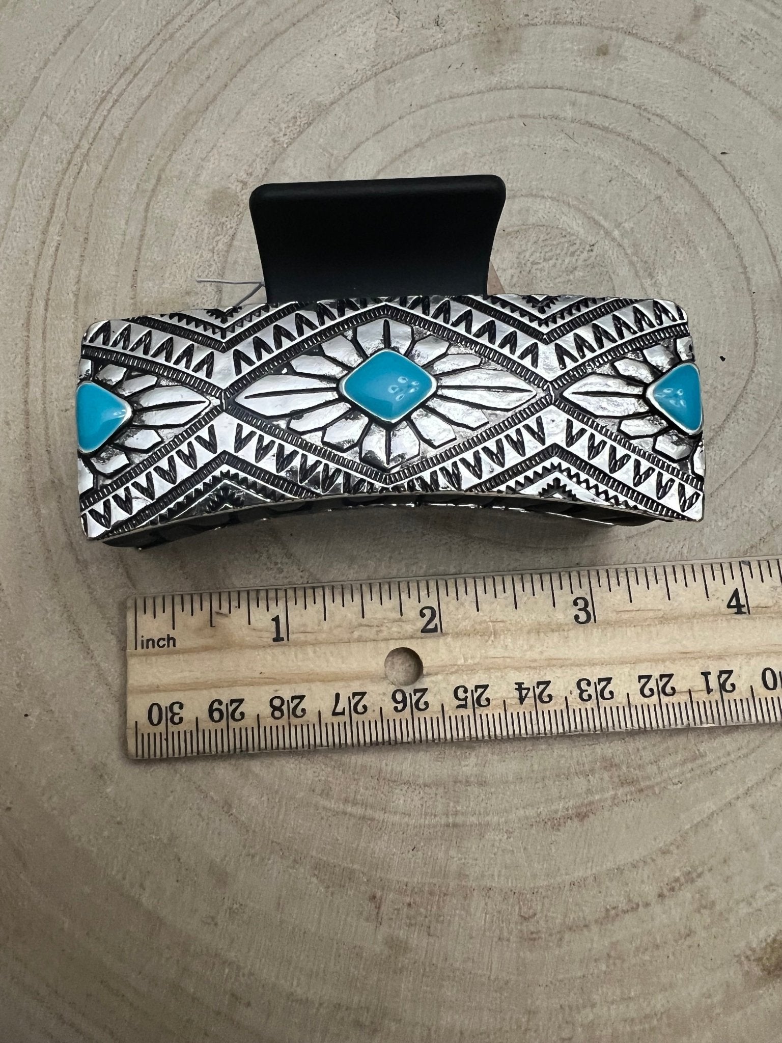 Western Faux Turquoise and Stamped Style Hair Claw Clip - Cowhide and Conchos
