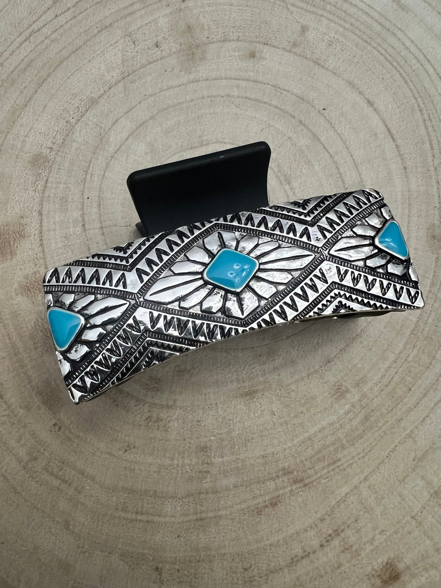 Western Faux Turquoise and Stamped Style Hair Claw Clip - Cowhide and Conchos