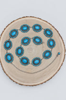 Western Faux Turquoise Cluster Concho Belt — 13 Conchos with 12" Extender & Turquoise Charm (One Size Fits Most) - Cowhide and Conchos