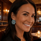 Western Faux Turquoise Cluster Fashion Earrings - Cowhide and Conchos