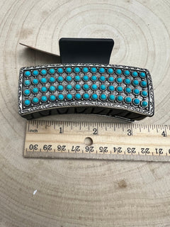 Western Faux Turquoise Cluster Hair Claw Clip - Cowhide and Conchos