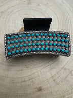 Western Faux Turquoise Cluster Hair Claw Clip - Cowhide and Conchos