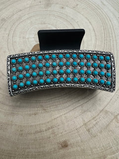 Western Faux Turquoise Cluster Hair Claw Clip - Cowhide and Conchos