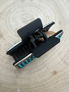 Western Faux Turquoise Cluster Hair Claw Clip - Cowhide and Conchos
