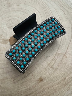 Western Faux Turquoise Cluster Hair Claw Clip - Cowhide and Conchos