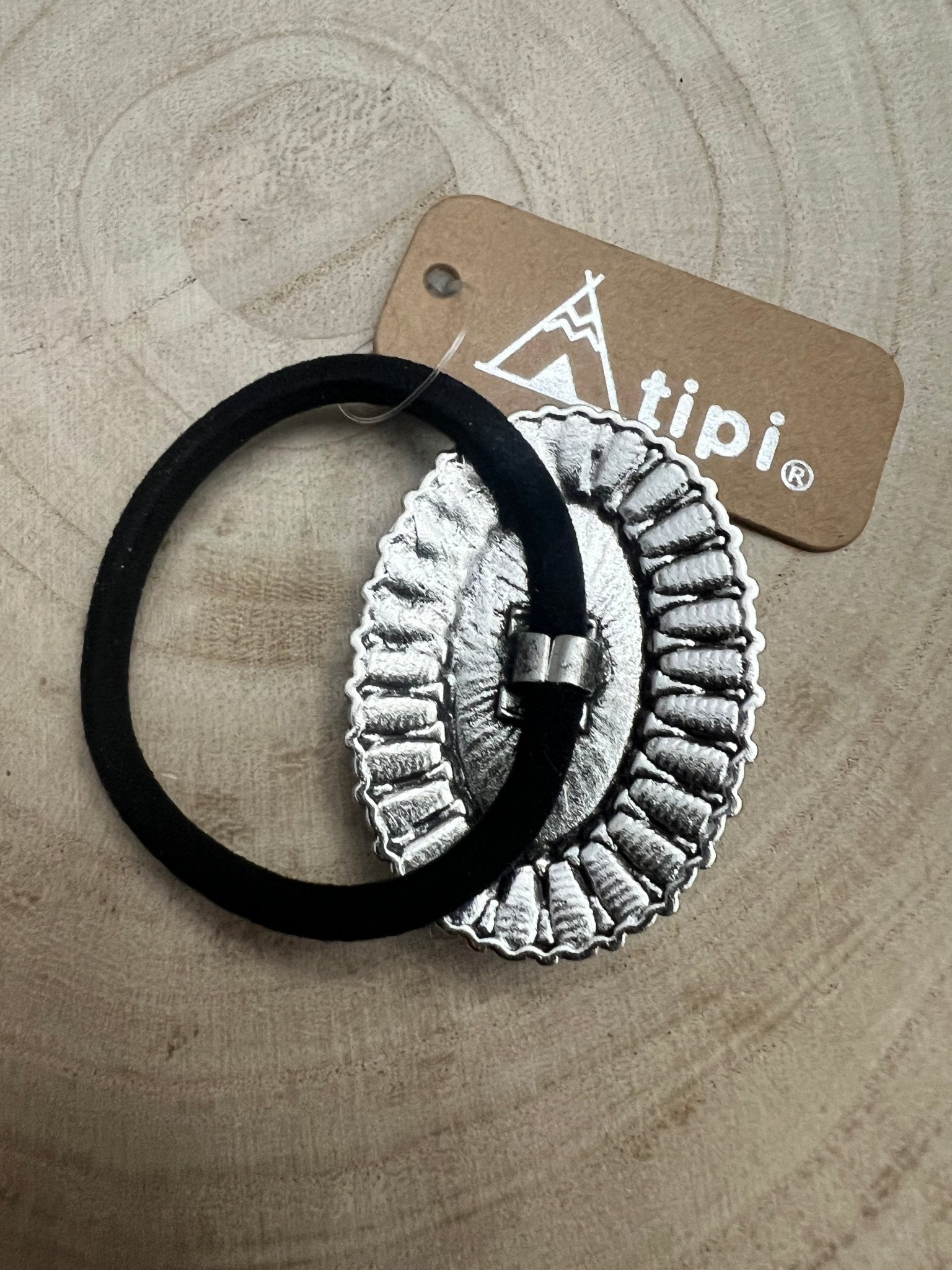 Western Faux Turquoise Cluster Hair Tie - Cowhide and Conchos