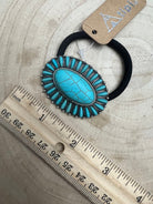 Western Faux Turquoise Cluster Hair Tie - Cowhide and Conchos