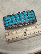 Western Faux Turquoise Cluster Metal Hair Barrette - Cowhide and Conchos