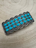 Western Faux Turquoise Cluster Metal Hair Barrette - Cowhide and Conchos