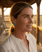 Western Faux Turquoise Cluster Post Earrings — Petite 1" Drop - Cowhide and Conchos