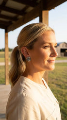 Western Faux Turquoise Concho Post Earrings — Petite 3/4" Drop - Cowhide and Conchos