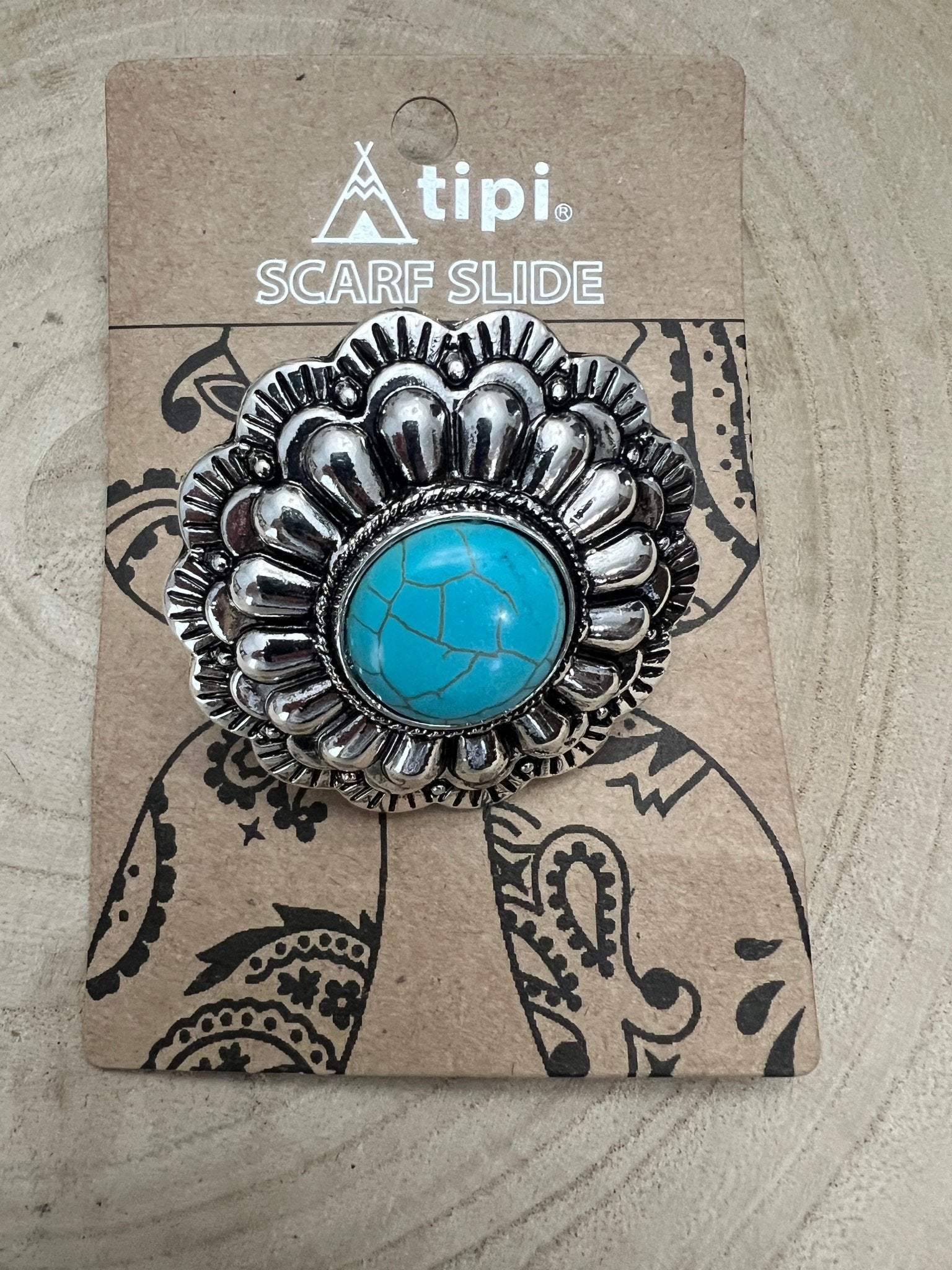 Western Faux Turquoise Concho Scarf Slide - Cowhide and Conchos
