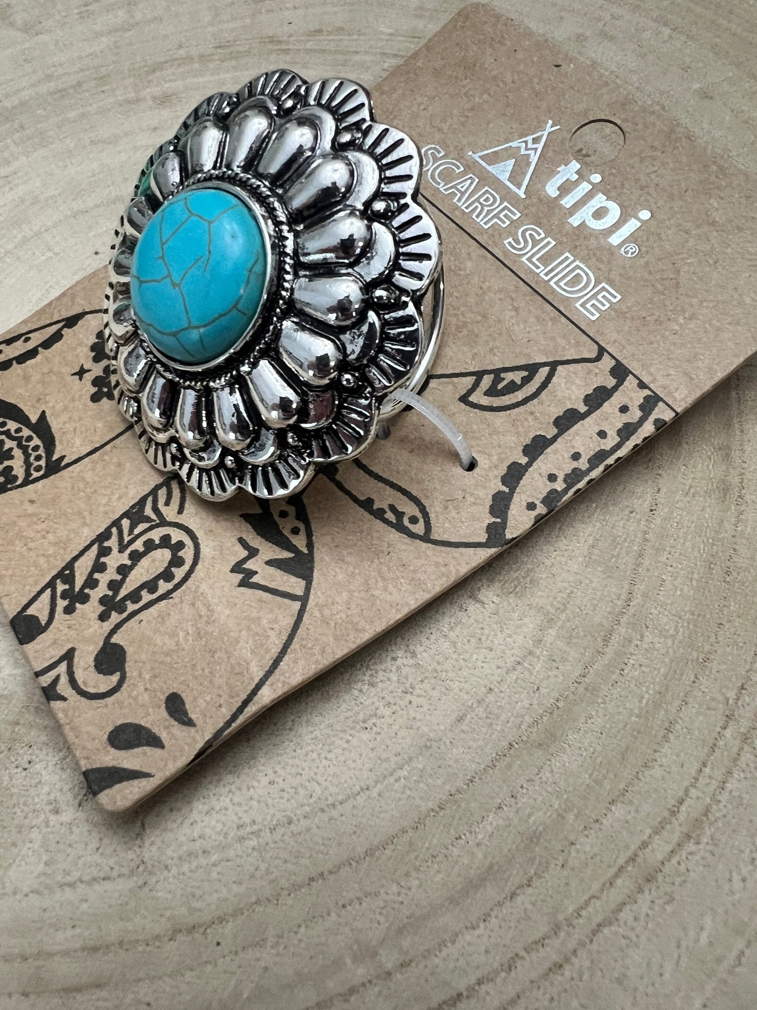 Western Faux Turquoise Concho Scarf Slide - Cowhide and Conchos