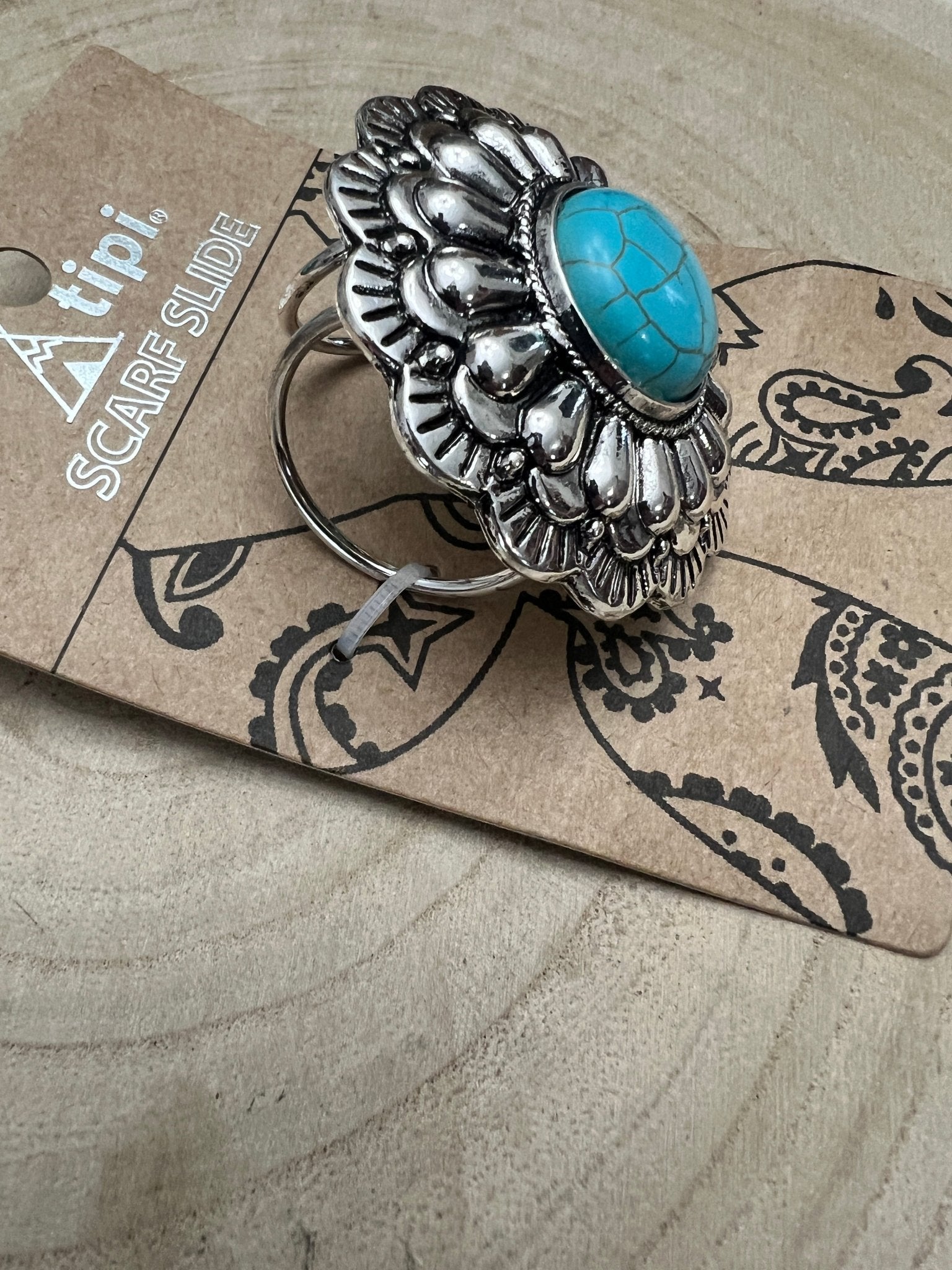 Western Faux Turquoise Concho Scarf Slide - Cowhide and Conchos