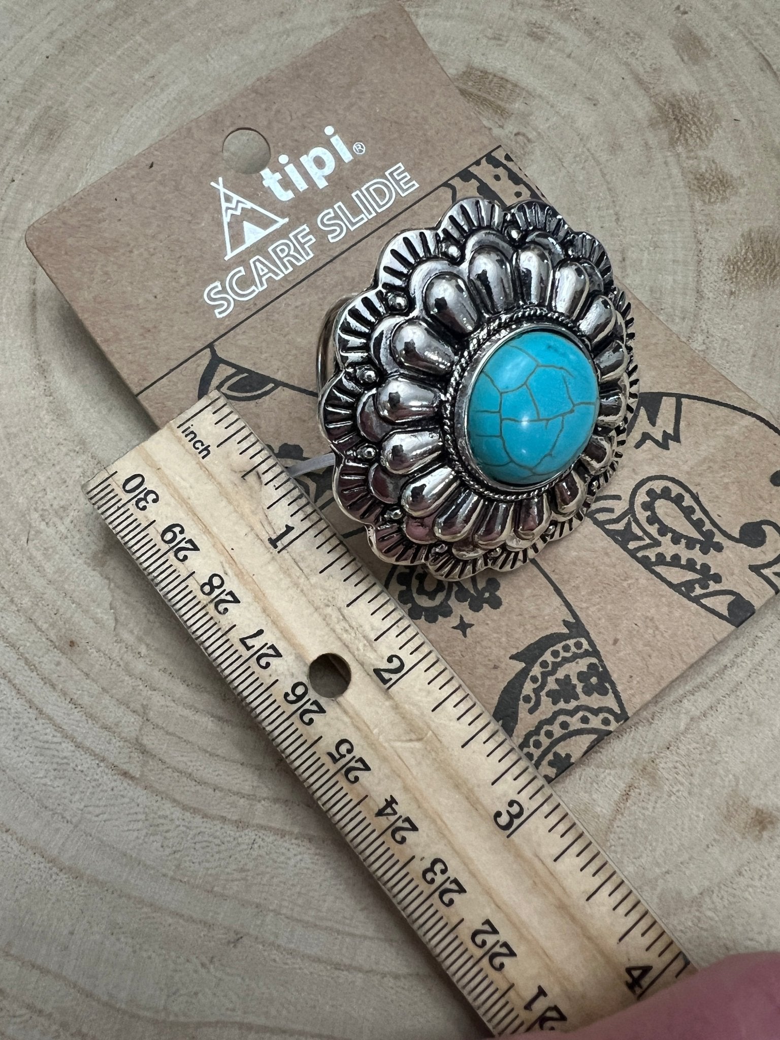 Western Faux Turquoise Concho Scarf Slide - Cowhide and Conchos