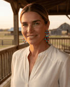 Western Faux Turquoise & Coral Cluster Post Earrings — Southwestern Statement - Cowhide and Conchos