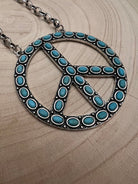 Western Faux Turquoise Peace Necklace - 22 inch - Cowhide and Conchos