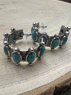 Western Faux Turquoise Small Hoop Earrings - Cowhide and Conchos