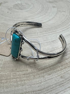 Western Faux Turquoise Stone Silver Colored Bracelet - Cowhide and Conchos