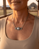 Western Faux White Buffalo Bar Necklace — 18 Inch with Extender - Cowhide and Conchos