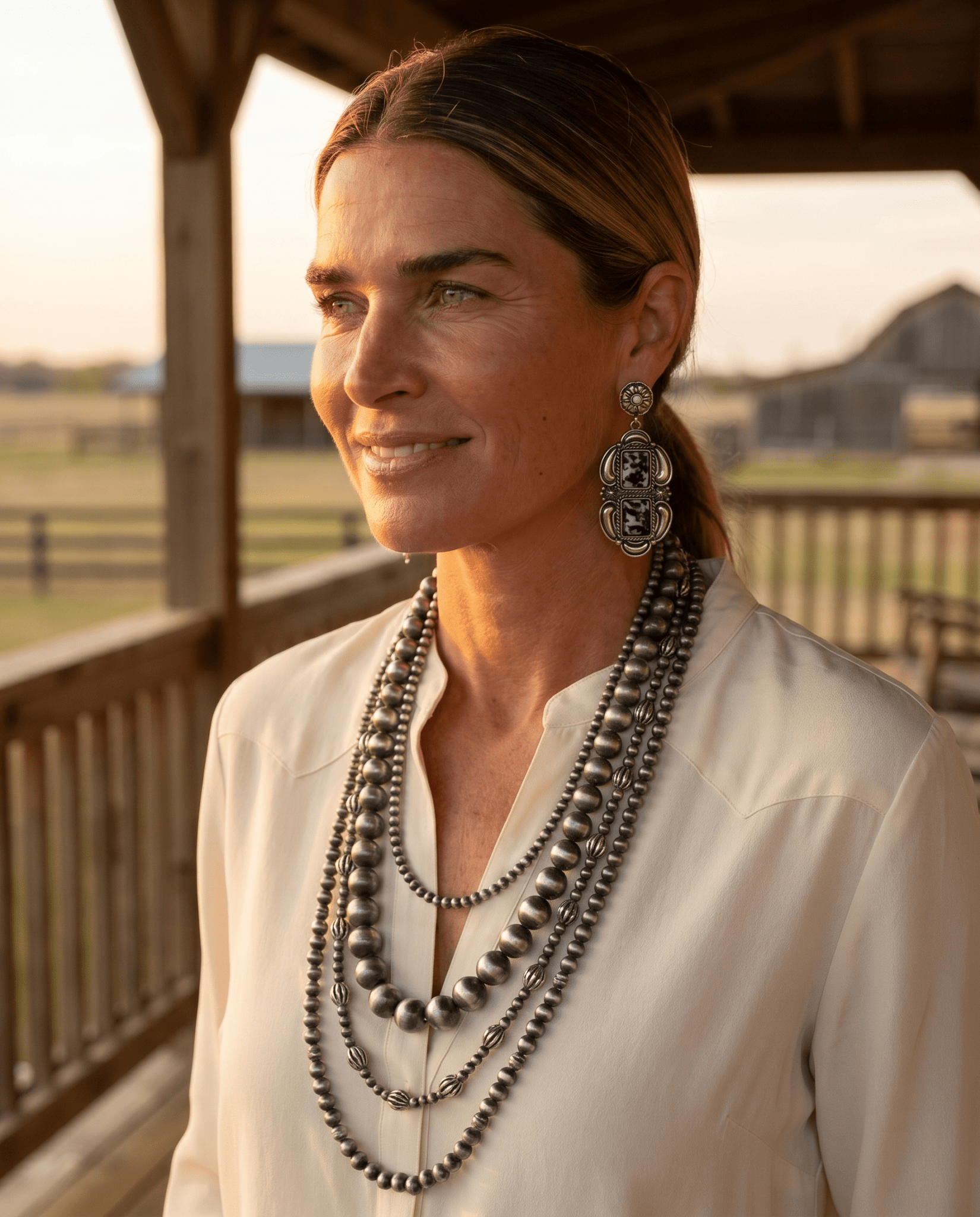Western Faux White Buffalo Drop Earrings — Authentic Southwestern Statement - Cowhide and Conchos