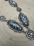 Western Faux White Buffalo Lariat Statement Necklace - 24 inch - Cowhide and Conchos