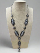 Western Faux White Buffalo Lariat Statement Necklace - 24 inch - Cowhide and Conchos