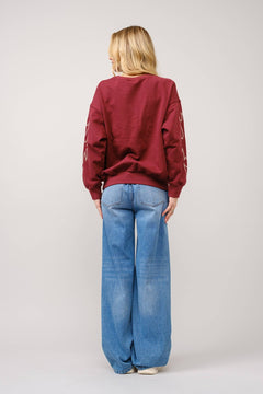 Western Flame Boots Stitch Pullover Sweatshirt - Brown or Red available - Cowhide and Conchos