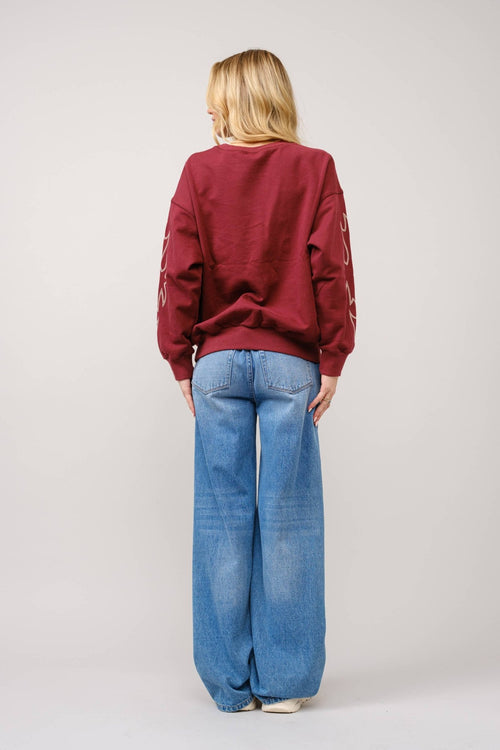 Western Flame Boots Stitch Pullover Sweatshirt - Brown or Red available - Cowhide and Conchos