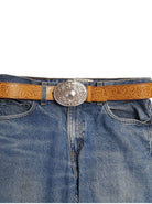 Western Floral Etched Buckle - Cowhide and Conchos