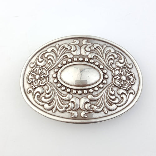 Western Floral Etched Buckle - Cowhide and Conchos